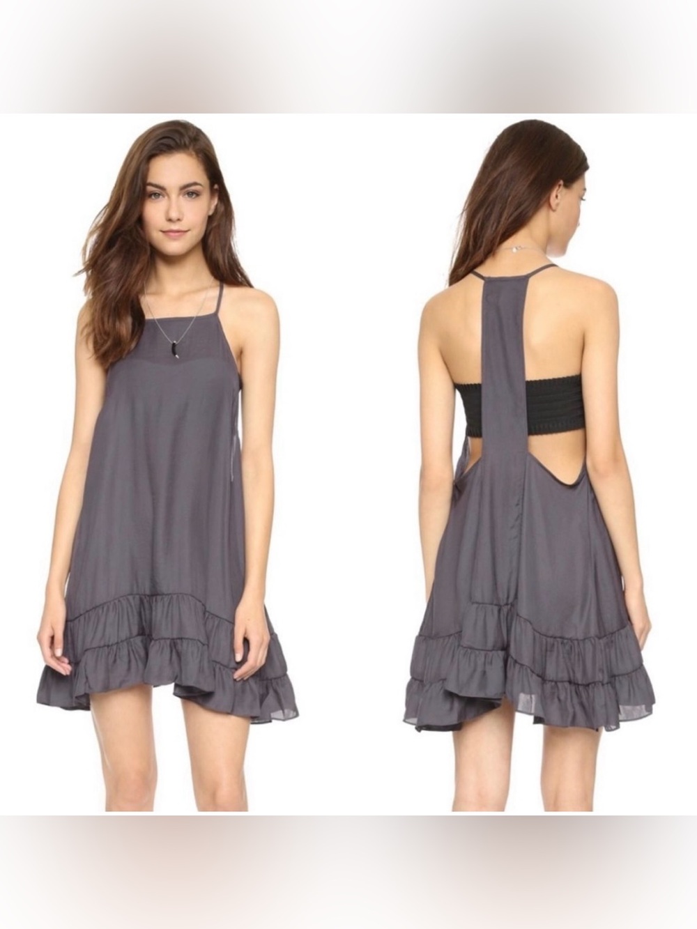 Free People Intimately Raven Slip Dress Halter Neckline Tiered Ruffled Hem Sz SP - Picture 1 of 4